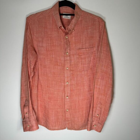 Surfside Supply Men’s Button-Up Shirt Coral Orange Textured Weave Cotton Casual - Picture 1 of 16